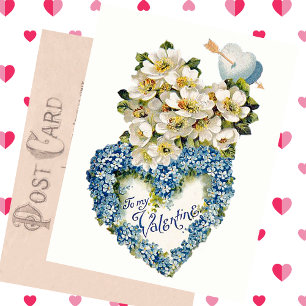 Carte de la Saint-Valentin vintage Cœur floral ble