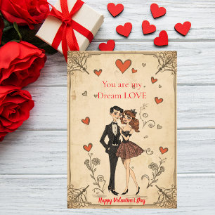 Carte de la Saint-Valentin vintage pour couple rét