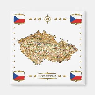 Carte de la Tchéquie + Magnet des drapeaux