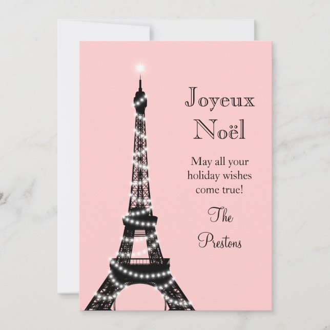 Carte de la Tour Eiffel rose pour les fêtes (Devant)