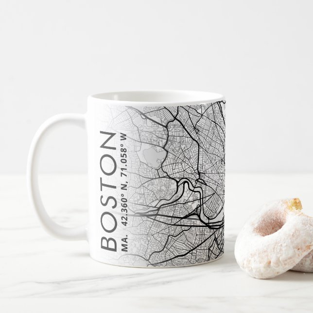 Carte de la ville de Boston | Café Mug (Avec donut)