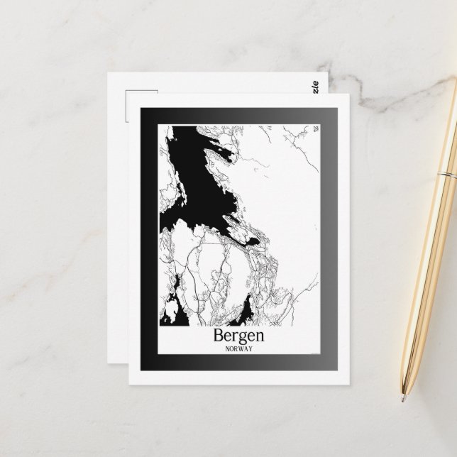 Carte de la ville moderne de Bergen Norvège (Devant/Arrière en situation)