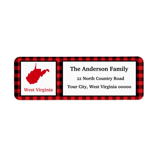Carte de la Virginie-Occidentale Buffalo Plaid Adr (Devant)