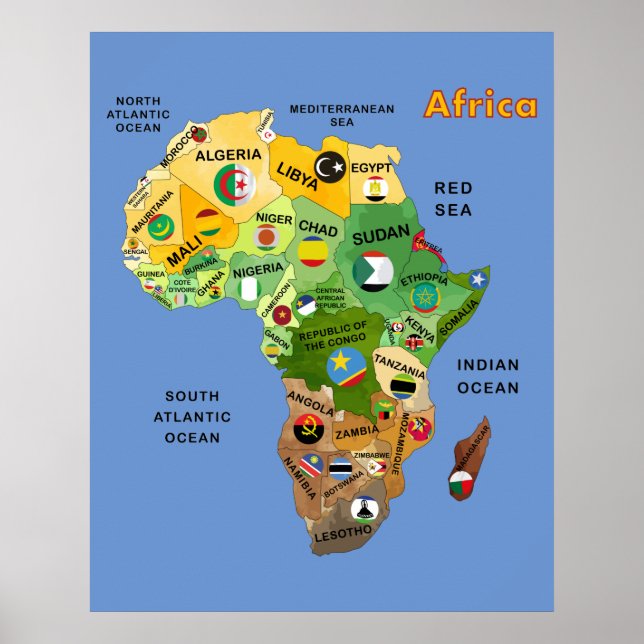 Carte de l'Afrique avec drapeaux Poster (Devant)