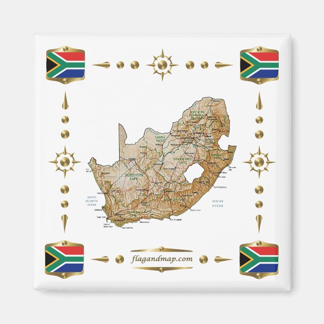 Carte de l'Afrique du Sud + drapeaux Magnet (Devant)
