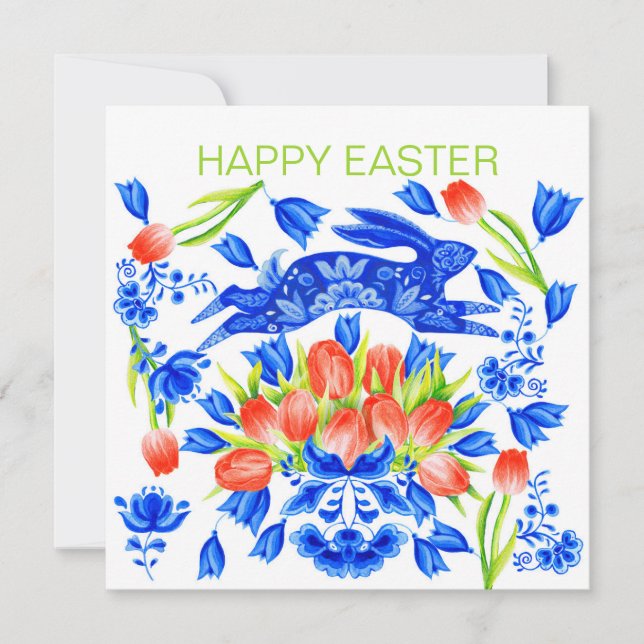 Carte de lapin Delft et Tulips (Devant)