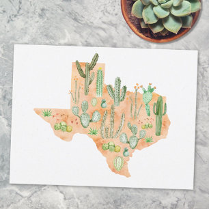 Carte de l'aquarelle de Texas Cactus