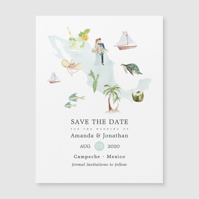 Carte de l'aquarelle du Mexique Destination Weddin (Devant)