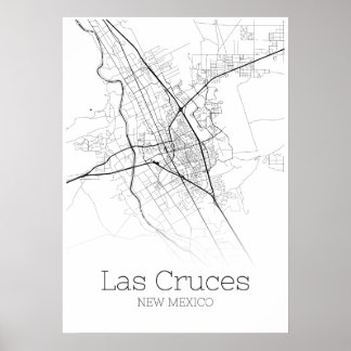Carte de Las Cruces - Nouveau-Mexique - Poster de