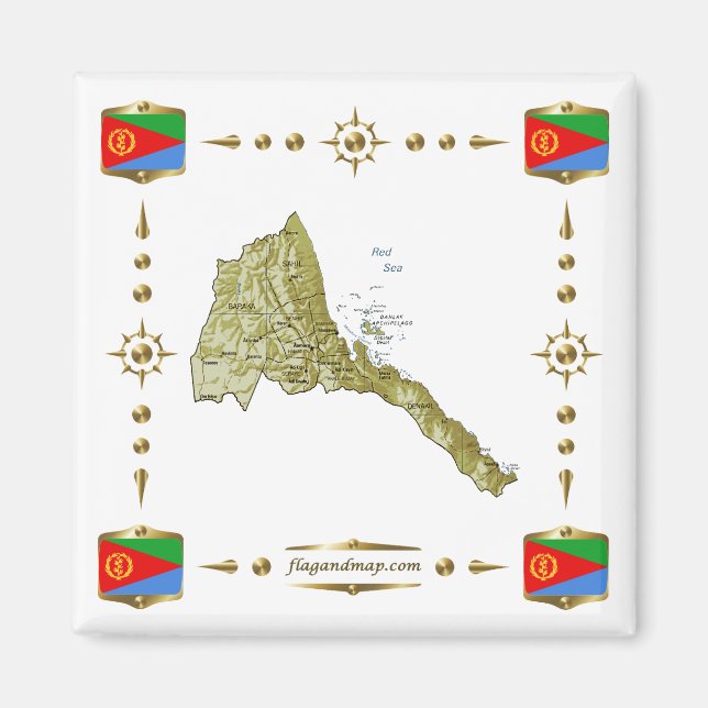 Carte de l'Erythrée + Magnet des drapeaux (Devant)