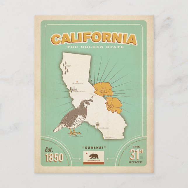 Carte de l'État de Californie | L'État d'or (Devant)