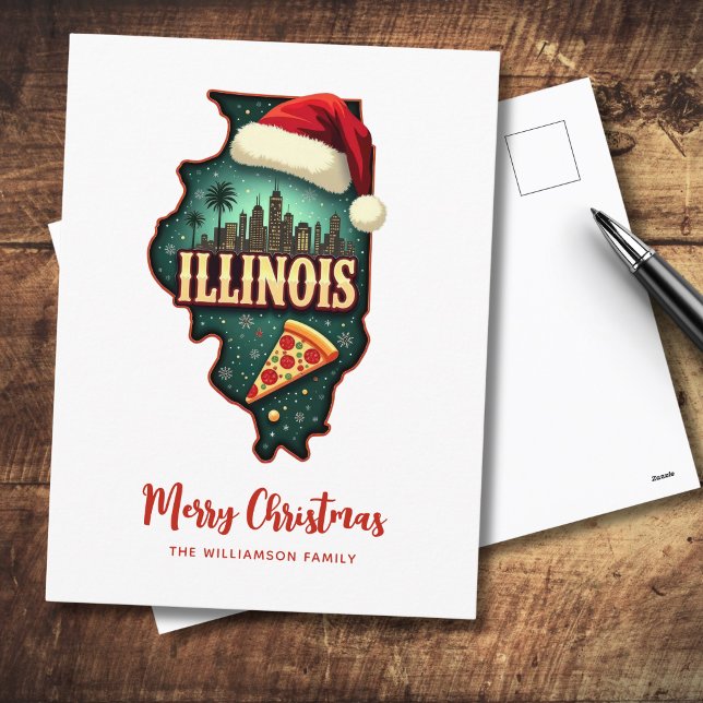 Carte de l'État de l'Illinois Carte postale de Noë (Add family name & greeting to personalize.  Other items available with this design)