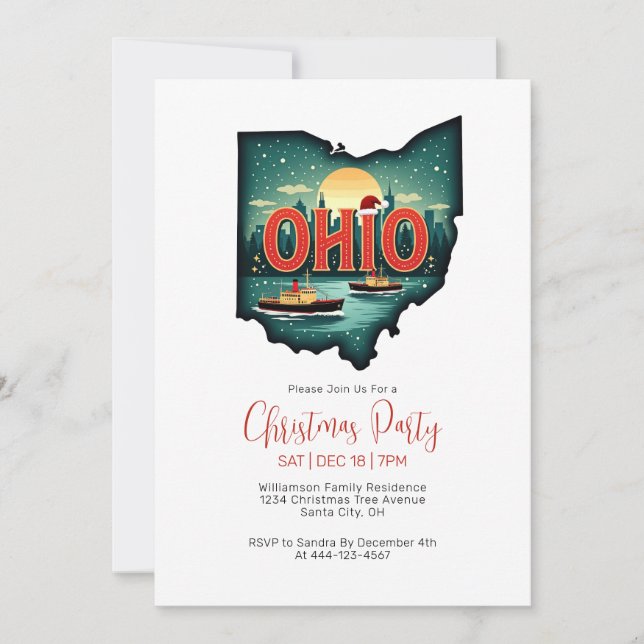 Carte de l'État de l'Ohio Noël Fête de Noël (Devant)