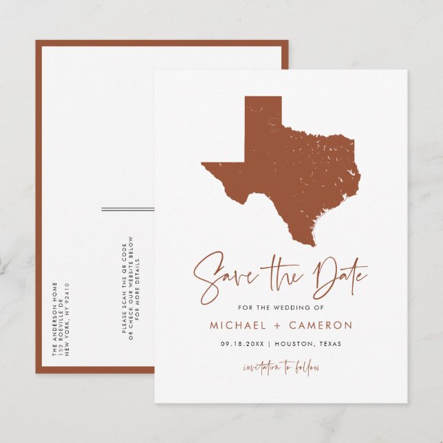 Carte de l'État du Texas en terre cuite Code QR En (Devant / Derrière)