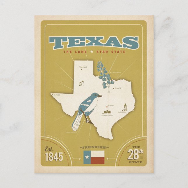 Carte de l'État du Texas | L'État Étoile Unique (Devant)