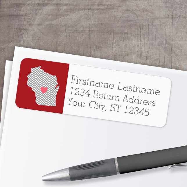 Carte de l'état du Wisconsin avec personnalisation (Personalized Mailing Label with Return Address and State Map - Low Minimum)