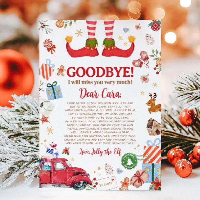 Carte de lettre d'adieu aux elfes de Noël (Christmas Elf Farewell Goodbye Letter Card)