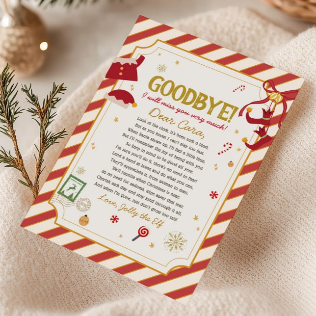 Carte de lettre d'adieu de l'elfe (Christmas Letter from Elf Goodbye Letter Card)