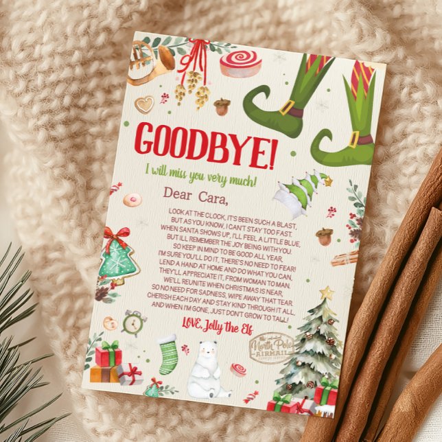 Carte de lettre d'adieu de Noël de lutin (Christmas Elf Goodbye Letter Card)