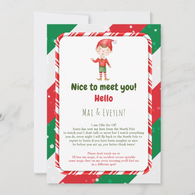 Carte de lettre de bienvenue de lutin de Noël garç (Devant)