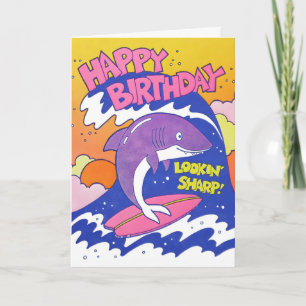 Carte de lettrepresse d'anniversaire de requin Loo
