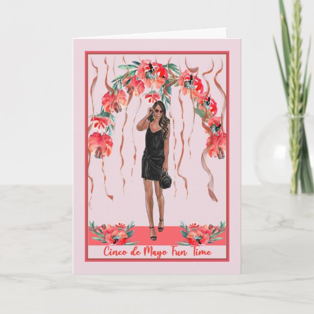 Carte de l'heure de la fête Cinco de Mayo avec fem (Devant)