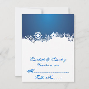 Carte de lieu de mariage d'hiver bleu Snowflake