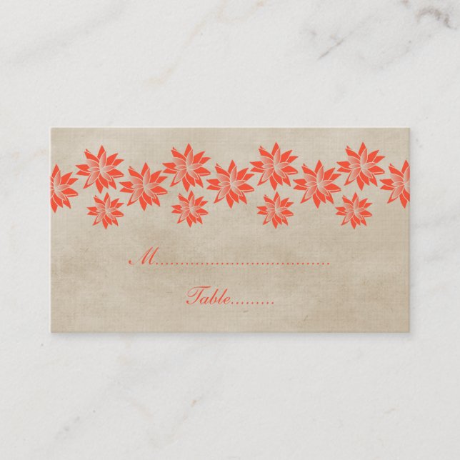 Carte de lieu de mariage Orange Floral Vintage (Devant)