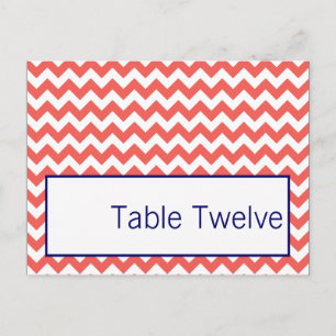 Carte de lieu écrite Coral Navy Blue Chevron Nom