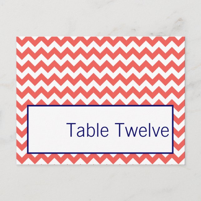 Carte de lieu écrite Coral Navy Blue Chevron Nom (Devant)