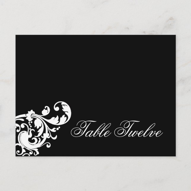 Carte de lieu écrite Filigree floral noir blanc (Devant)