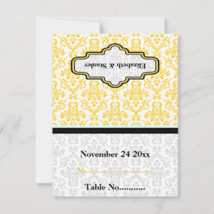 Carte de lieu personnalisée mariage damassé jaune
