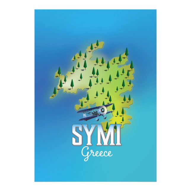 Carte de l'île de Symi en Grèce poster de voyage. (Devant)