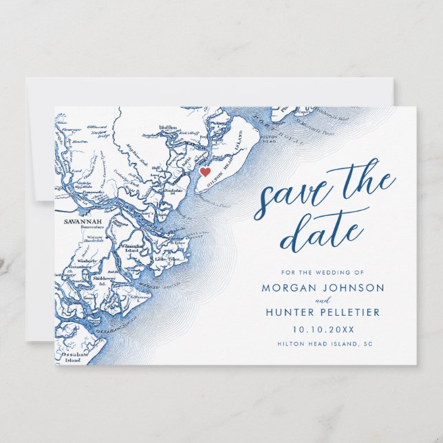 Carte de l'île moderne de Hilton Head SC Mariage (Devant)