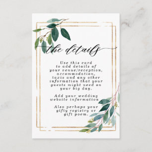 carte de l'information de mariage de verdure d'or