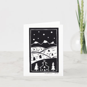 Carte de linogravure de montagne hivernale