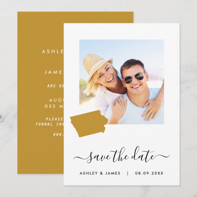 Carte de l'Iowa Mariage photo Enregistrer la carte (Devant / Derrière)