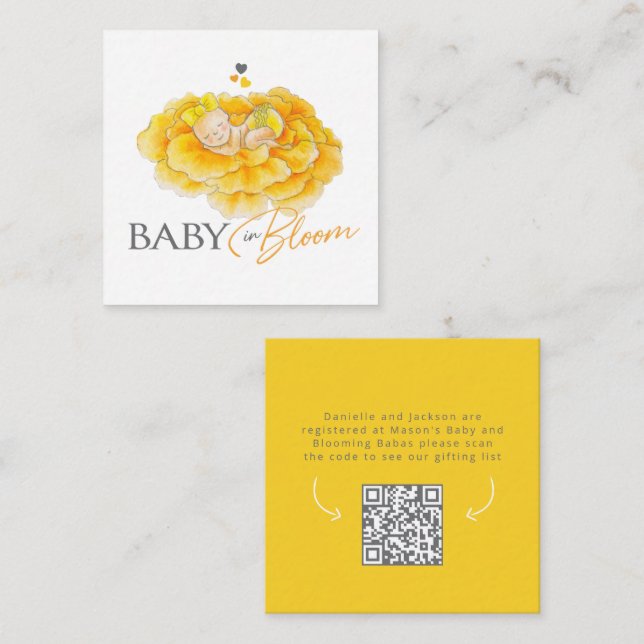 Carte de liste de naissance bébé en fleurs jaunes  (Devant / Derrière)