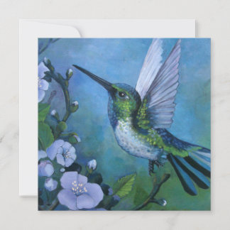 Carte de l'oiseau-mouche bleu art floral doux Colo