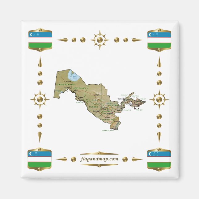 Carte de l'Ouzbékistan + Pavillons Magnet (Devant)