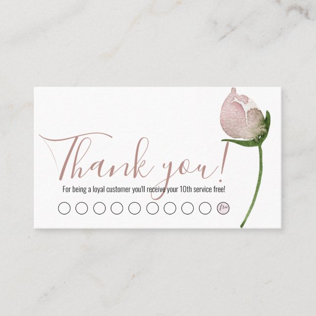 CARTE DE LOYAUTÉ ROSE ROSE EN COULEUR D'EAU (Devant)
