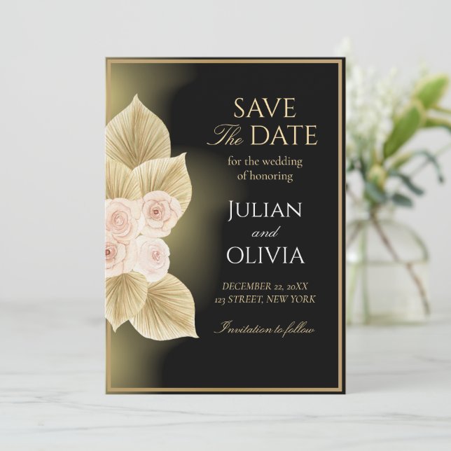 Carte de Luxe Noir et Or pour Sauvegarder la Date  (Debout devant)