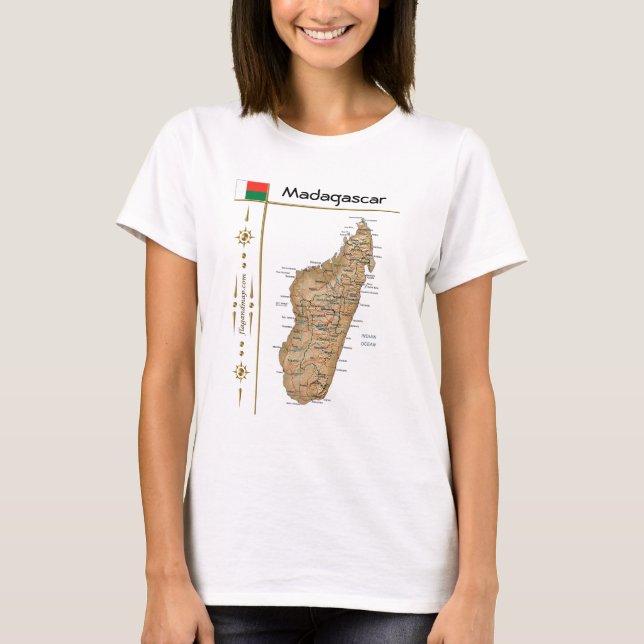Carte de Madagascar + Drapeau + Titre T-shirt (Devant)