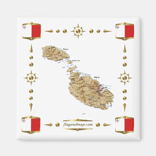 Carte de Malte + Pavillons Magnet