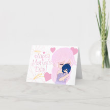 Carte de maman dessin animé avec sa petite fille