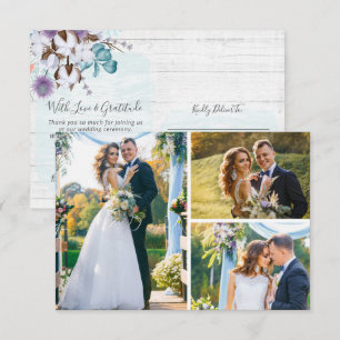 Carte de Mariage 3 photos en coton du Sud Merci