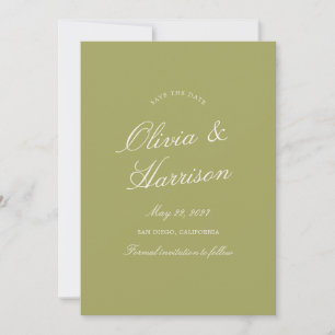 Carte de mariage à calligraphie vert olive pour an
