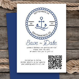 Carte de mariage à code QR d'ancre nautique Enregi