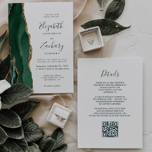 Carte de mariage à code QR en écriture Agate Or Ve