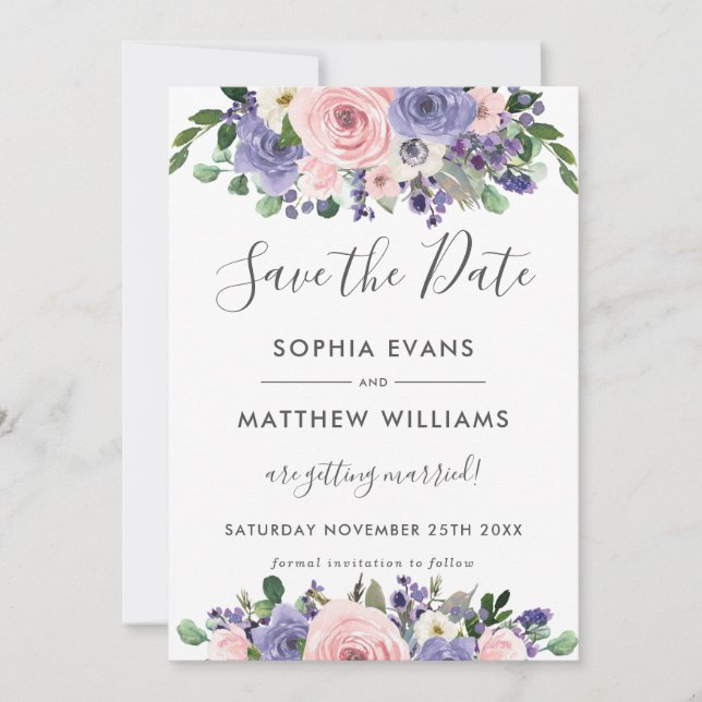 Carte de mariage à conserver avec fleurs de lavand (Devant)